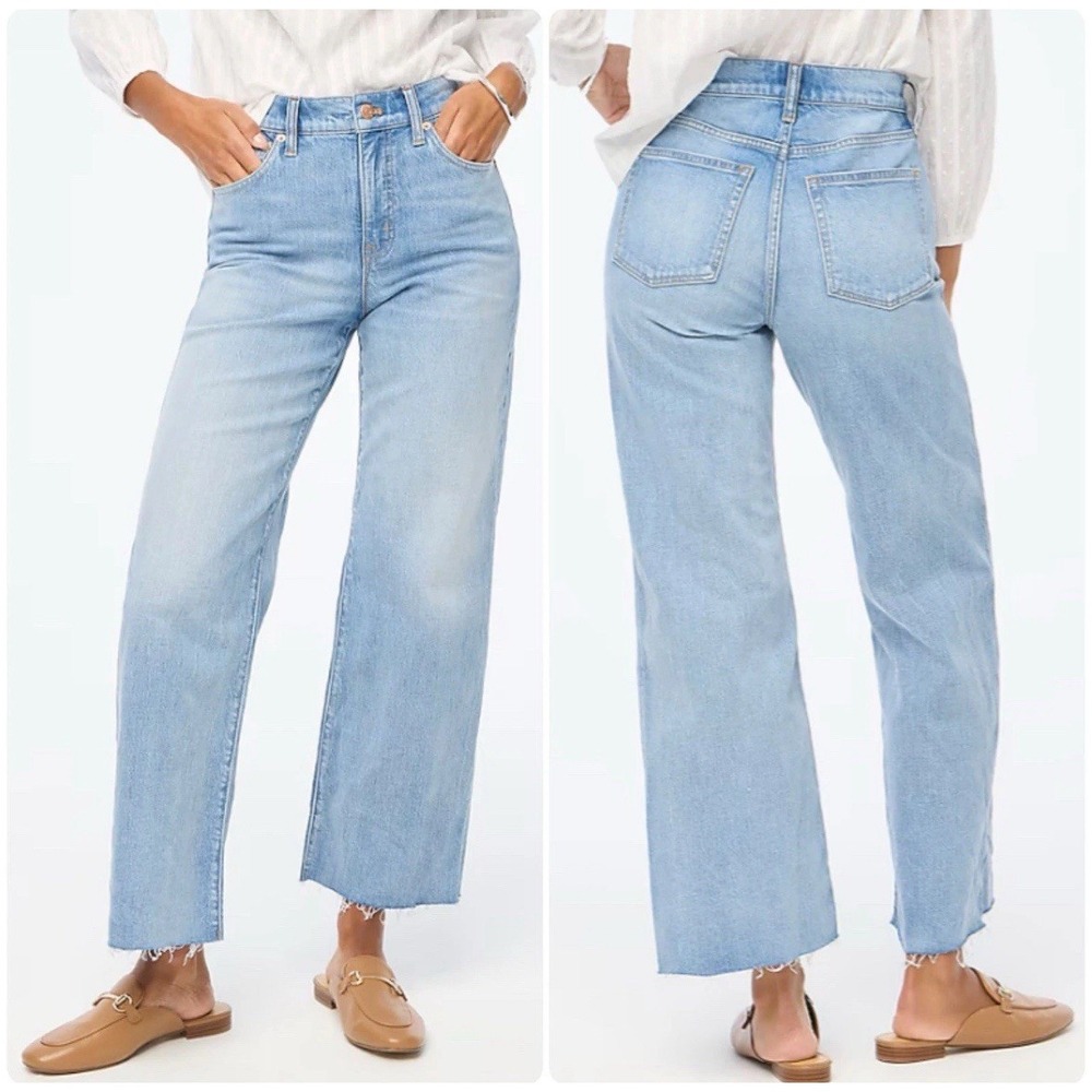 J. Crew Light Wash Slim Wide Leg High Waisted Ankle Jeans‎ Raw Hem Size 31 Tall